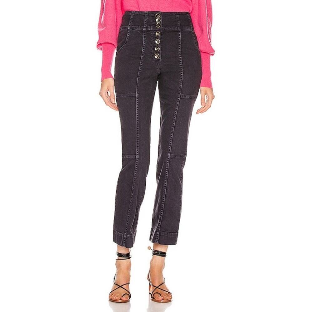 Ulla Johnson Ellis jeans high rise chocolate brown buttons straight leg utility